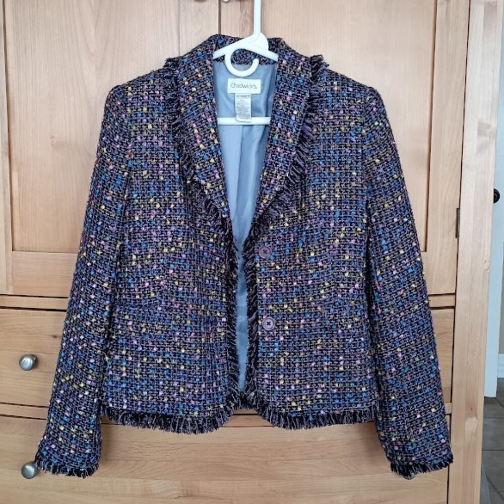 Chadwicks Colorful Tweed Blazer with Fringe